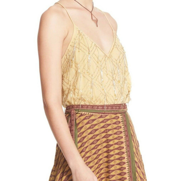 Free People Tops - Free People Beaded Fringe Drape Crisscross Tank Size M
